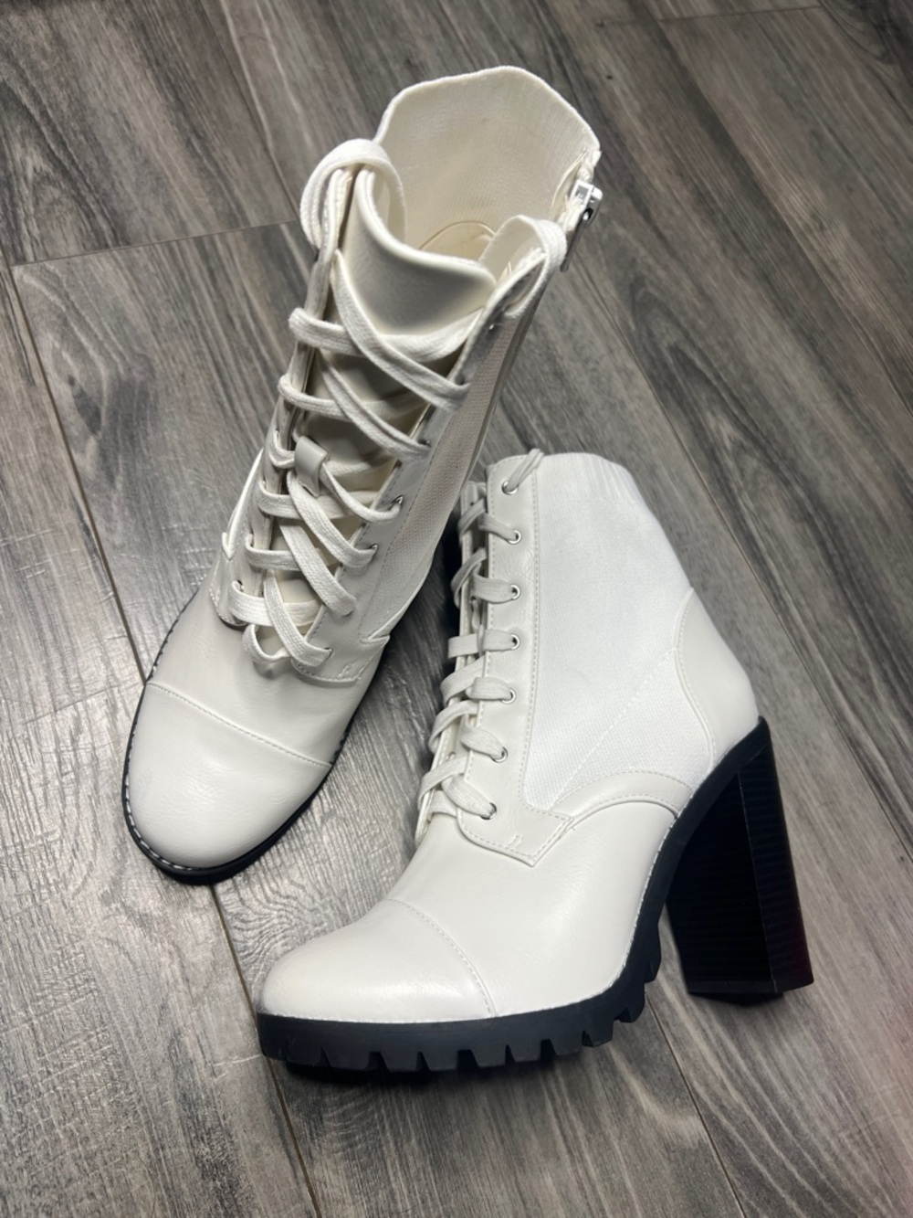 BCBGeneration White Lace-Up Chunky Heel Ankle Boots